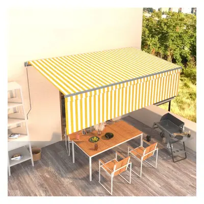 vidaXL Manual Retractable Awning with Blind 5x3m Yellow&White Outdoor Awning