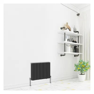 (Horizontal 600x767mm - Double) NRG Premium Black Radiator Oval Column Designer Central Heating 