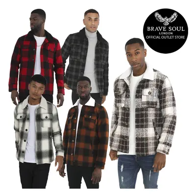 (Red, Mens Lumberjack Check Jacket - Augustus, L) Mens Brave Soul Buttoned Lumberjack Heavy Jack