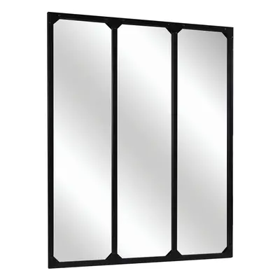 Charles Bentley Large Industrial Urban Wrought Iron Square Panelled Mirror with Frames Black 95x