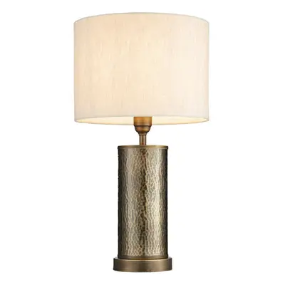 Hammered Bronze Table Lamp Aged Metal & Off White Shade Bedside Feature Light