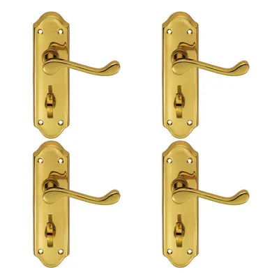 4x PAIR Victorian Upturned Lever on Bathroom Backplate x 47mm Polished Brass