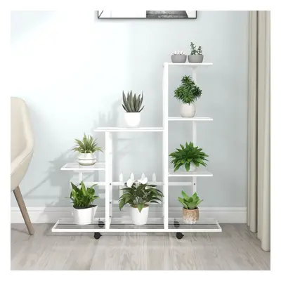 vidaXL Flower Stand with Wheel White Metal Home Decor Plant Rack Display Shelf