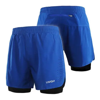 (Blue, S) Men's 2-in-1 Running Shorts