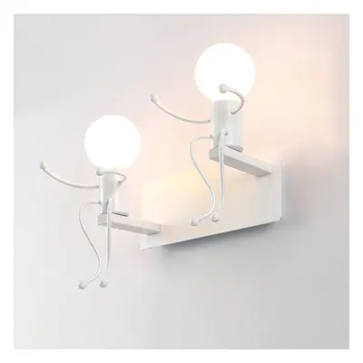 (White) Creative Funny Double Cartoon Robot Iron Led Wall Lamp Wall Light