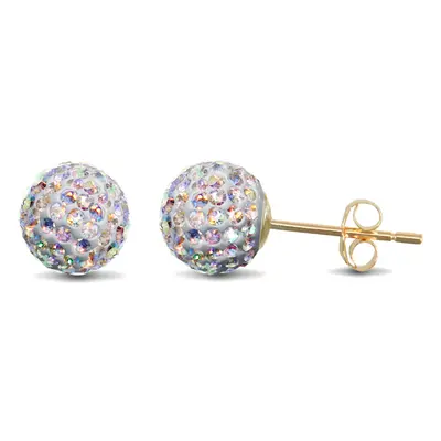 Jewelco London Ladies 9ct Yellow Gold Rainbow Round Crystal Disco Ball Stud Earrings, 8mm - JES2