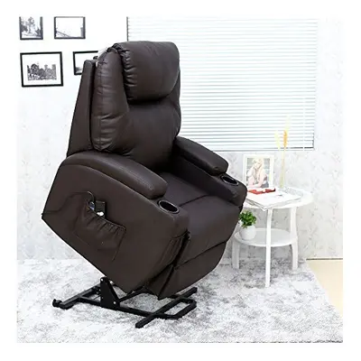 (Brown) Cinemo Elecrtic Rise Recliner Leather Massage Heated Armchair Lounge Chair