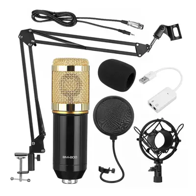 (Gold) Pro Condenser Microphone Kit Studio Suspension Boom Scissor Arm Stand with Fliter