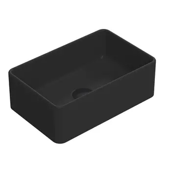 Rectangular Matt Ceramic Countertop Vessel Without Overflow - 365mm - Matt Black