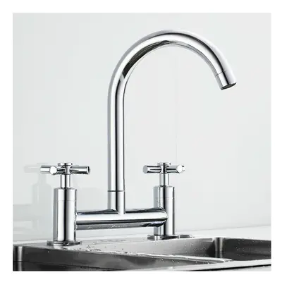 Modern Kitchen Sink Faucet Hot Cold Mixer Taps Swivel Spout Dual Lever Tap Mono Chrome