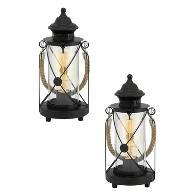 2 PACK Table Lamp Desk Light Black Steel & Glass Lantern Shade 1x 60W E27