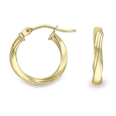 Jewelco London 9ct Yellow Gold Simple Double Flat Twist Hoop Earrings - ERNR02558