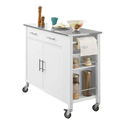 SoBuy FKW108-W Kitchen Storage Trolley Cart & Stainless Steel Worktop