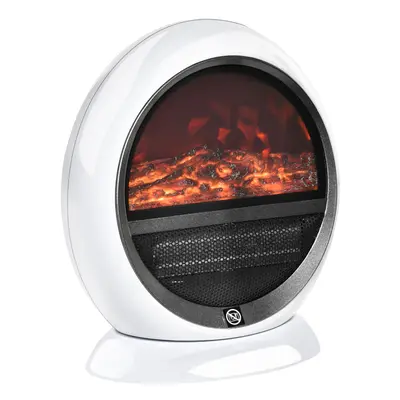 HOMCOM Table Top Electric Fireplace Heater W/ LED Flame Rotatable Head White