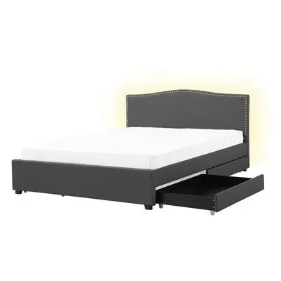 Bed with Storage Drawers Fabric MONTPELLIER x cm (EU King Size) LED Dark Grey