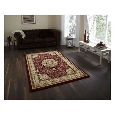 (Red, 200cm x 290cm) Heritage Classic Floral Swirl Pattern Rug Wool Look Pile Home Mat