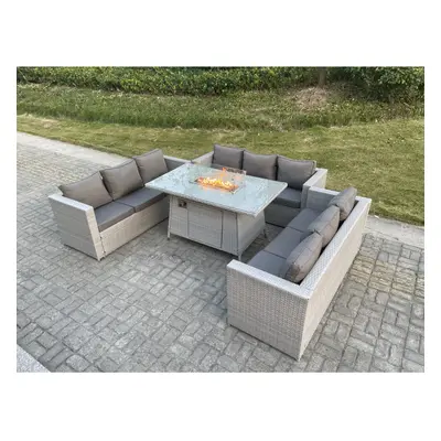 Fimous U Shape Sofa Dining Set With Gas Fire Pit Dining Table Garden Furniture