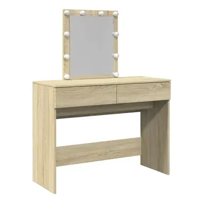 (sonoma oak) vidaXL Dressing Table with LED Cosmetic Table Vanity Makeup Table Smoked Oak