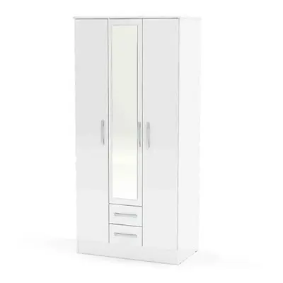 Larz Door Drawer Wardrobe With Mirror-White