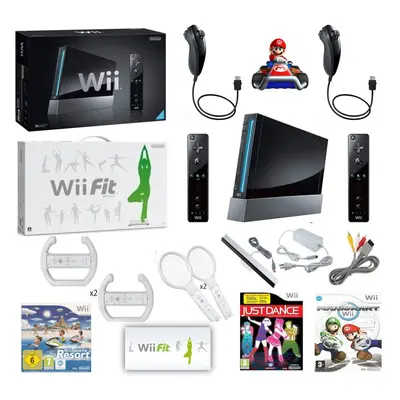 (With original boxes) BLACK Nintendo Wii Console MEGA Bundle, Remotes Nunchuks Mario Kart Sports