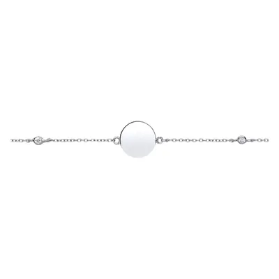 Jewelco London Ladies Sterling Silver Cubic zirconia Round Disc Tag Infinity Bracelet 15mm - GVB