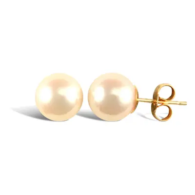 Jewelco London Ladies 9ct Yellow Gold Seawater Cultured Akoya Pearl Full Moon Stud Earrings 8.5-