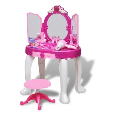 vidaXL 3-Mirror Kids Playroom Standing Toy Vanity Table with Light/Sound Desk