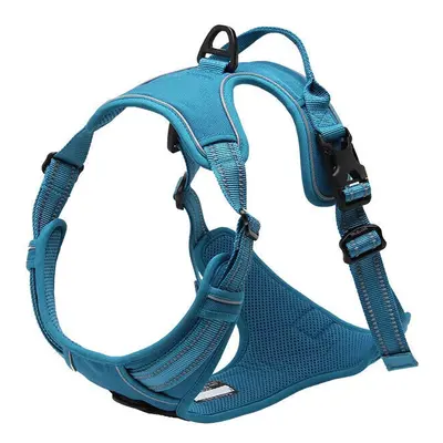 (Blue, L) Rushing Pet Dog Reflective Harness Oxford Padded Soft Vest Chest strap Back