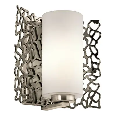 Wall Light Curved Open Metal Back/Tubular Glass Shade Front Pewter LED E27 100W