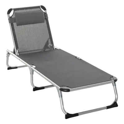 Outsunny Folding Outdoor Reclining Sun Lounger Chair Aluminium Frame Dark Grey