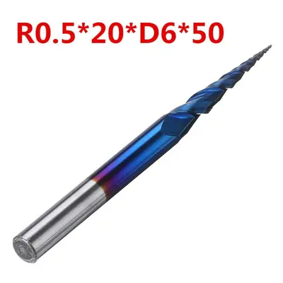 (R0.5*20*D6*50) NACO-blue R0.25/ R0.5/ R0.75/ R1.0 *20*D6*50 Flutes Ball Nose Milling Cutter