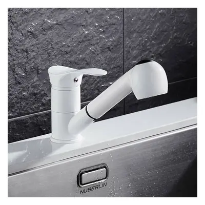 Pull Out Kitchen Faucet White Water-Saving Polished Basin Mixer Copper Hot and Cold Tap Vessel V