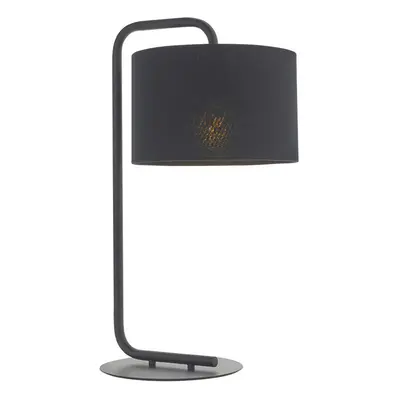 Satin Black Table Lamp Light - 23cm Fabric Cylinder Shade - Bedroom Desk Light