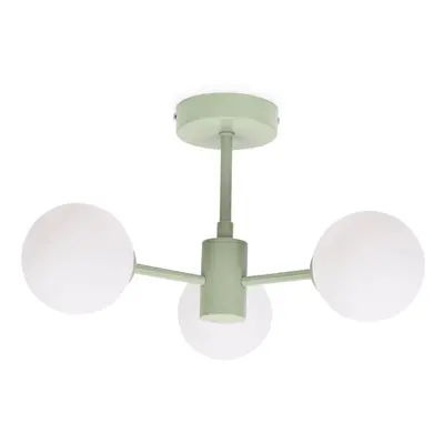 ValueLights Marlow Sage Green Opaque Globe Arm Ceiling Light & Bulbs