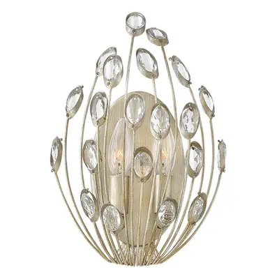 Twin Wall Light Faceted Clear Crystal Embellishment Silver Leaf LED E14 60W