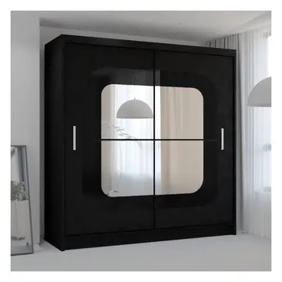 (150 cm, BLACK) Leeds Modern Sliding Mirror Door Wardrobe