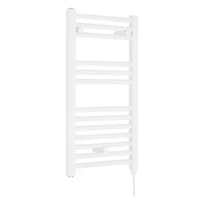 Electric Vertical Round Towel Rail with Rails - 720mm x 400mm - Watt - Gloss White