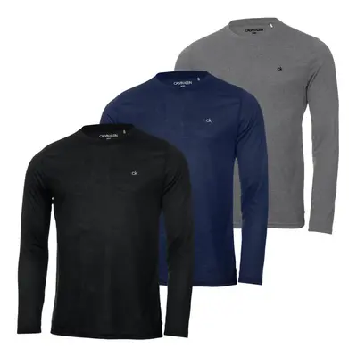 (2XL, Black/Navy/Silver) Calvin Klein Mens Assorted Long Sleeve Pack Breathable Wicking T-Shirt