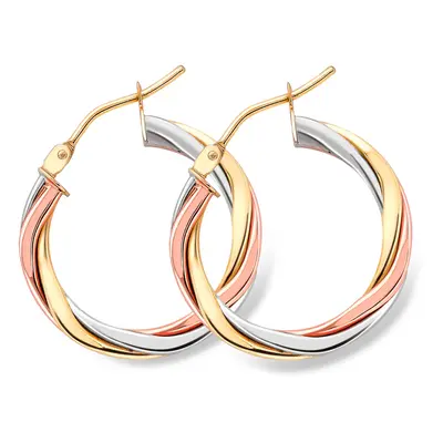 Jewelco London 9ct Colour Gold Russian Wedding Ring Twist Hoop Earrings 2mm - ERNR02525