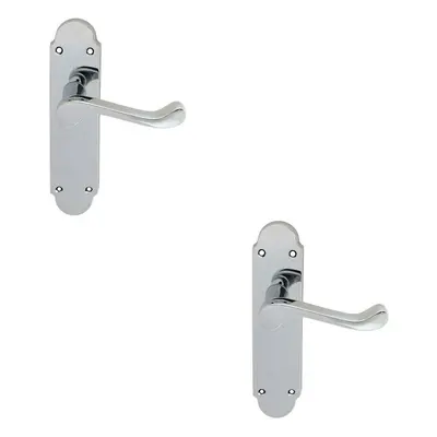 2x PAIR Victorian Upturned Handle on Latch Backplate x 42mm Polished Chrome