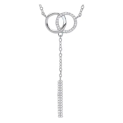 Jewelco London Ladies Sterling Silver Cubic Zirconia Art Deco Eternity Drop Charm Necklace inch 