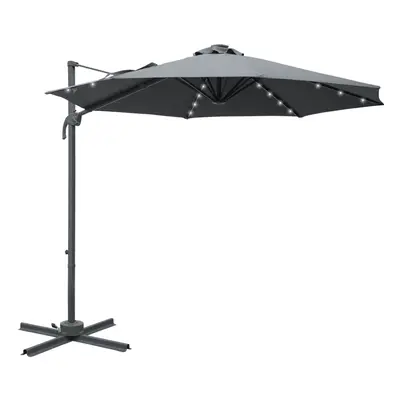 Outsunny 3(m) Cantilever Parasol Patio Umbrella w/ Crank Solar Lights Dark Grey