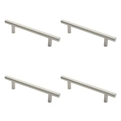 4x Straight T Bar Door Pull Handle x 19mm 225mm Fixing Centres Satin Steel