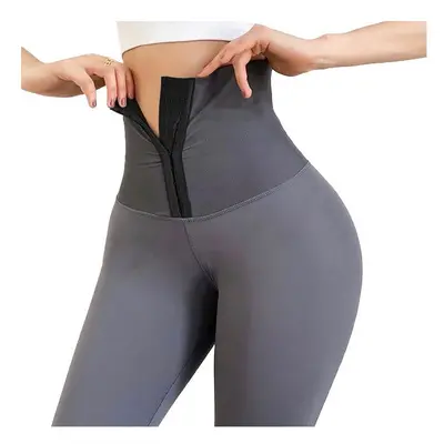 (Grey, L) Women Yoga Pants Stretchy High Waist Compression Tights Black Sports Push Up Gym Fitne