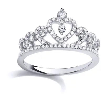 (P) Jewelco London Ladies Rhodium Plated Sterling Silver Cubic Zirconia Queen Crown Dress Ring