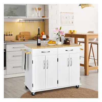 Wooden Kitchen Trolley Kitchen Island w/ Drawers & Double-Door Cabinet