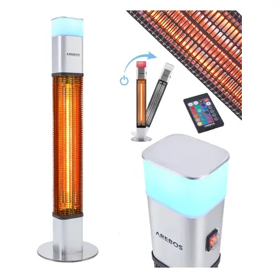 AREBOS watt stand heater silver | incl.16 colours LED light with remote control | carbon infrare