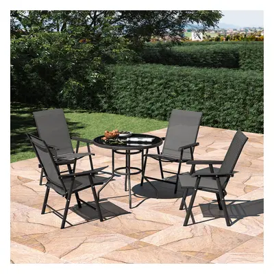 5PCS Garden Patio Furniture Set Dining Table & Foldable Chairs with Parasol Hole