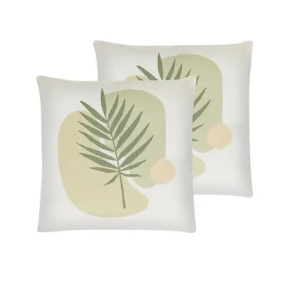 Set of Cushions Leaf Pattern x cm Green and Beige MICROSORUM