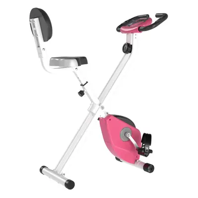 HOMCOM Magnetic Resistance Exercise Bike Foldable LCD Adjustable Seat Pink